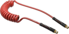 PRO-SOURCE - 5/16" ID, 3/8 Thread, 10' Long, Red Polyurethane Coiled & Self Storing Hose - 185 Max psi, Male Swivel x Male Swivel - Industrial Tool & Supply
