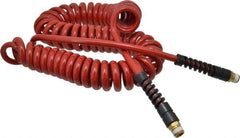 PRO-SOURCE - 5/16" ID, 3/8 Thread, 25' Long, Red Polyurethane Coiled & Self Storing Hose - 185 Max psi, Male Swivel x Male Swivel - Industrial Tool & Supply