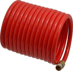 PRO-SOURCE - 1/4" ID, 1/4 Thread, 12' Long, Red Nylon Coiled & Self Storing Hose - 350 Max psi, Male Swivel x Male Swivel - Industrial Tool & Supply