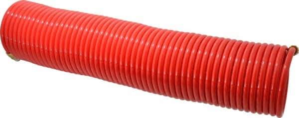PRO-SOURCE - 1/4" ID, 1/4 Thread, 50' Long, Red Nylon Coiled & Self Storing Hose - 350 Max psi, Male Swivel x Male Swivel - Industrial Tool & Supply