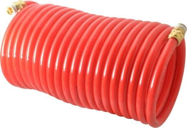 PRO-SOURCE - 3/8" ID, 3/8 Thread, 25' Long, Red Nylon Coiled & Self Storing Hose - 310 Max psi, Male Swivel x Male Swivel - Industrial Tool & Supply