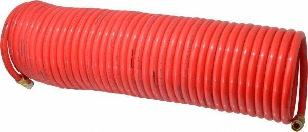PRO-SOURCE - 3/8" ID, 3/8 Thread, 50' Long, Red Nylon Coiled & Self Storing Hose - 310 Max psi, Male Swivel x Male Swivel - Industrial Tool & Supply