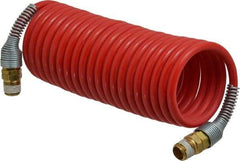 PRO-SOURCE - 3/16" ID, 1/4 Thread, 12' Long, Red Nylon Coiled & Self Storing Hose - 287 Max psi, Male Swivel x Male Swivel - Industrial Tool & Supply