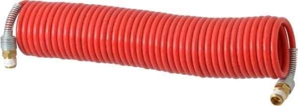 PRO-SOURCE - 3/16" ID, 1/4 Thread, 25' Long, Red Nylon Coiled & Self Storing Hose - 287 Max psi, Male Swivel x Male Swivel - Industrial Tool & Supply