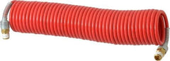 PRO-SOURCE - 3/16" ID, 1/4 Thread, 25' Long, Red Nylon Coiled & Self Storing Hose - 287 Max psi, Male Swivel x Male Swivel - Industrial Tool & Supply