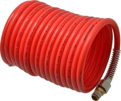 PRO-SOURCE - 5/16" ID, 1/4 Thread, 17' Long, Red Nylon Coiled & Self Storing Hose - 213 Max psi, Male Swivel x Male Swivel - Industrial Tool & Supply
