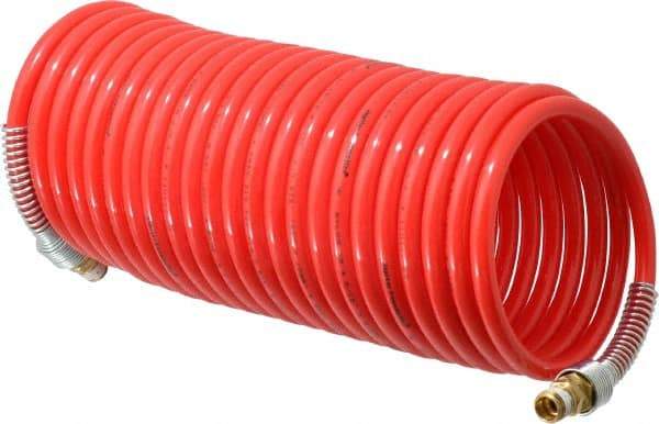 PRO-SOURCE - 5/16" ID, 1/4 Thread, 25' Long, Red Nylon Coiled & Self Storing Hose - 213 Max psi, Male Swivel x Male Swivel - Industrial Tool & Supply
