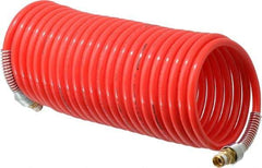 PRO-SOURCE - 5/16" ID, 1/4 Thread, 25' Long, Red Nylon Coiled & Self Storing Hose - 213 Max psi, Male Swivel x Male Swivel - Industrial Tool & Supply