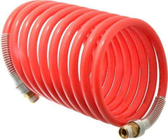 PRO-SOURCE - 1/2" ID, 1/2 Thread, 17' Long, Red Nylon Coiled & Self Storing Hose - 220 Max psi, Male Swivel x Male Swivel - Industrial Tool & Supply