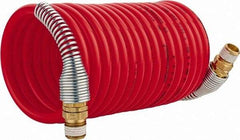 PRO-SOURCE - 1/4" ID, 1/4 Thread, 12' Long, Red Nylon Coiled & Self Storing Hose - 240 Max psi, Male Swivel x Male Swivel - Industrial Tool & Supply