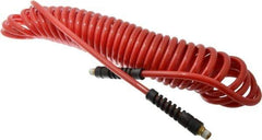 PRO-SOURCE - 5/16" ID, 1/4 Thread, 25' Long, Red Polyurethane Coiled & Self Storing Hose - 120 Max psi, Male Swivel x Male Swivel - Industrial Tool & Supply