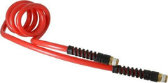 PRO-SOURCE - 3/8" ID, 3/8 Thread, 5' Long, Red Polyurethane Coiled & Self Storing Hose - 133 Max psi, Male Swivel x Male Swivel - Industrial Tool & Supply