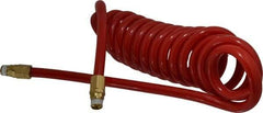 PRO-SOURCE - 1/2" ID, 1/2 Thread, 15' Long, Red Polyurethane Coiled & Self Storing Hose - 120 Max psi, Male Swivel x Male Swivel - Industrial Tool & Supply