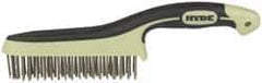 Hyde Tools - 1-1/8 Inch Trim Length Stainless Steel Scratch Brush - 6" Brush Length, 11-3/4" OAL, 1-1/8" Trim Length, Plastic with Rubber Overmold Ergonomic Handle - Industrial Tool & Supply