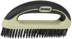 Hyde Tools - 1-1/8 Inch Trim Length Steel Scratch Brush - 8" Brush Length, 8" OAL, 1-1/8" Trim Length, Plastic with Rubber Overmold Ergonomic Handle - Industrial Tool & Supply