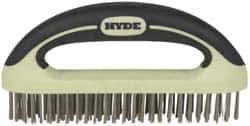 Hyde Tools - 1-1/8 Inch Trim Length Stainless Steel Scratch Brush - 8" Brush Length, 8" OAL, 1-1/8" Trim Length, Plastic with Rubber Overmold Ergonomic Handle - Industrial Tool & Supply