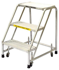 Ballymore - 28-1/2" 3 Step Ladder - Rolling Safety Ladder, 300 Lb Capacity, 28-1/2" Platform Height, 20" Base Width x 25" Base Depth, Solid Ribbed Tread - Industrial Tool & Supply