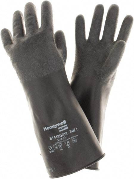 North - Size XL (10), 14" Long, 14 mil Thick, Butyl Chemical Resistant Gloves - Rough Finish, Rolled Cuff, Black, FDA Approved - Industrial Tool & Supply