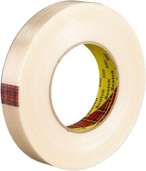 3M - 18mm x 55m Translucent Rubber Adhesive Strapping Tape - Polyester Yarn Filament-Reinforced Backing, 7.7 mil Thick, 270 Lb Tensile Strength, Series 880 - Industrial Tool & Supply