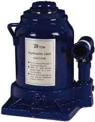 Value Collection - 20 Ton Capacity Side Pump Bottle Jack - 7-1/2" to 11-1/4" High, 3-1/8" Piston Stroke, 1-5/8" Screw Length, 1-1/2" Screw Diam, 2.2" Plunger Diam, 6-1/4" Long x 5-7/8" Wide Base - Industrial Tool & Supply