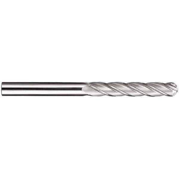 SGS - 5/16" Diam, 1-5/8" LOC, 4 Flute Solid Carbide Ball End Mill - TiN Finish, Single End, 4" OAL, 5/16" Shank Diam, Spiral Flute - Industrial Tool & Supply