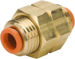 SMC PNEUMATICS - 1/2" OD, 1-12 UNF, Brass/Polybutylene Push-to-Connect Bulkhead Union - 145 Max psi - Industrial Tool & Supply