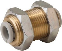 SMC PNEUMATICS - 6mm OD, M14x1 UNF, Brass/Polybutylene Push-to-Connect Bulkhead Union - 145 Max psi - Industrial Tool & Supply