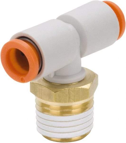 SMC PNEUMATICS - 3/8" Outside Diam, 3/8 NPT, Brass/Polybutylene Push-to-Connect Tube Male Branch Tee - 145 Max psi - Industrial Tool & Supply