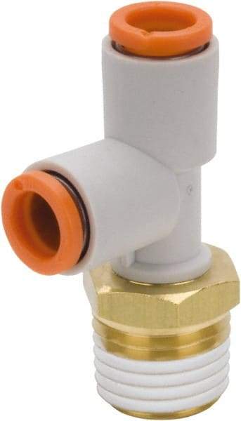 SMC PNEUMATICS - 1/2" Outside Diam, 3/8 NPT, Brass/Polybutylene Push-to-Connect Tube Male Run Tee - 145 Max psi - Industrial Tool & Supply
