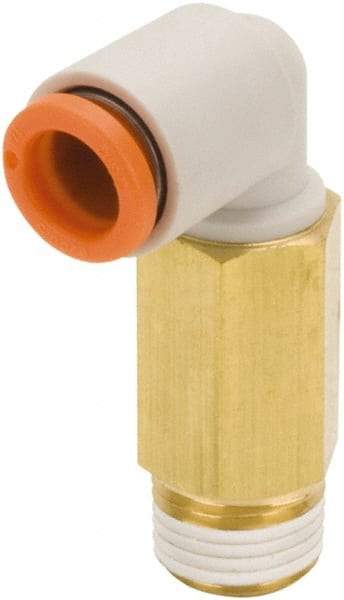 SMC PNEUMATICS - 1/4" Outside Diam, 1/8 NPT, Brass/Polybutylene Push-to-Connect Tube Extended Male Elbow - 145 Max psi - Industrial Tool & Supply