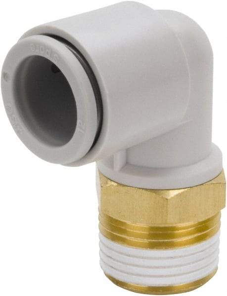 SMC PNEUMATICS - 10mm Outside Diam, 1/2 BSPT, Brass/Polybutylene Push-to-Connect Tube Male Elbow - 145 Max psi - Industrial Tool & Supply
