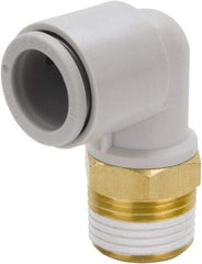 SMC PNEUMATICS - 10mm Outside Diam, 1/2 BSPT, Brass/Polybutylene Push-to-Connect Tube Male Elbow - 145 Max psi - Industrial Tool & Supply