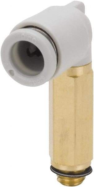 SMC PNEUMATICS - 4mm Outside Diam, M5 x 0.8 Metric, Brass/Polybutylene Push-to-Connect Tube Extended Male Elbow - 145 Max psi - Industrial Tool & Supply