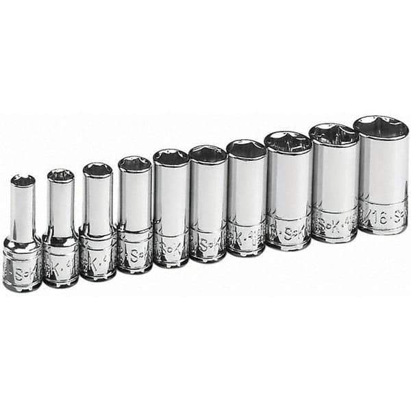 SK - 1/4" Drive Semi-Deep Socket Set - 3/16 to 9/16", Inch Measurement Standard - Industrial Tool & Supply