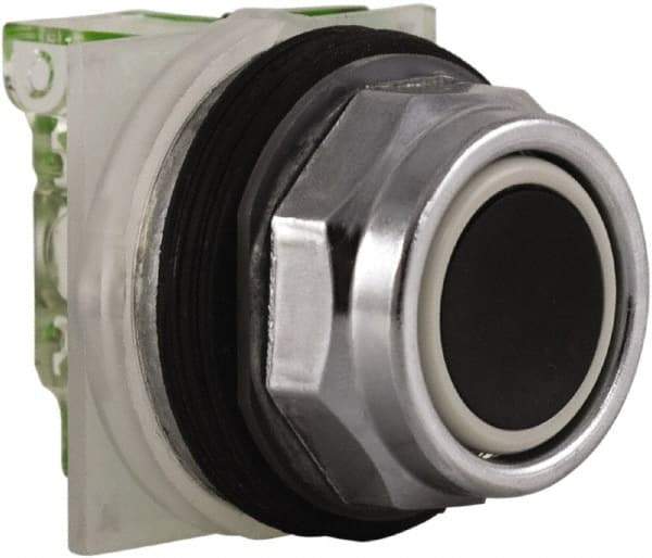 Schneider Electric - 30mm Mount Hole, Flush, Pushbutton Switch with Contact Block - Octagon, Black Pushbutton, Momentary (MO) - Industrial Tool & Supply