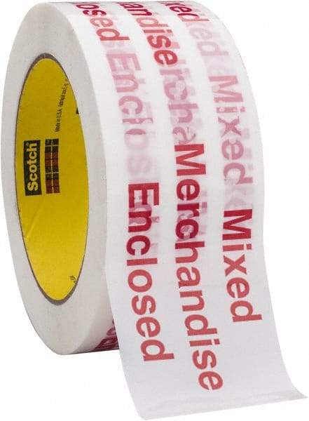 3M - 2" x 110 Yd Red & White Rubber Adhesive Packaging Tape - Polypropylene Film Backing, 1.9 mil Thick, 35 Lb Tensile Strength, Series 3775 - Industrial Tool & Supply