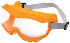 Uvex - Size Universal, Clear Polycarbonate Anti-Fog & Scratch Resistant Lens, Safety Goggles - Indirect Vent, Orange TPE (Thermopoly Elastomer) Frame, Over the Glass Style - Industrial Tool & Supply
