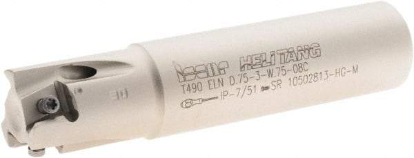 Iscar - 3/4" Cut Diam, 0.315" Max Depth of Cut, 3/4" Shank Diam, 3.38" OAL, Indexable Square Shoulder Helical End Mill - Weldon Shank, 90° Lead Angle, Through Coolant, Series Helitang - Industrial Tool & Supply