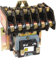 Square D - No Enclosure, 6 Pole, Electrically Held Lighting Contactor - 20 A (Tungsten), 30 A (Fluorescent), 277 VAC at 60 Hz, 6NO Contact Configuration - Industrial Tool & Supply