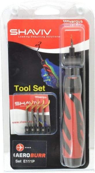 Shaviv - 7 Piece Hand Deburring Tool Set - E Blade Holder, E111P Blades, For Straight Edge, Hole Edge, Hole Inner Surface, Flat Surface - Industrial Tool & Supply