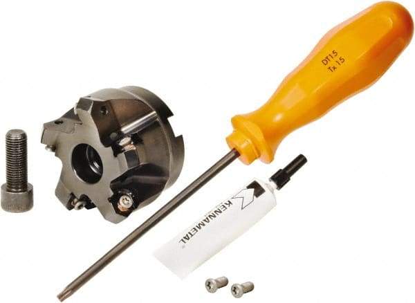 Kennametal - 2" Cut Diam, 3/4" Arbor Hole, 3.23mm Max Depth of Cut, 45° Indexable Chamfer & Angle Face Mill - 5 Inserts, HNGJ 0604... Insert, Right Hand Cut, 5 Flutes, Through Coolant, Series Dodeka Mini - Industrial Tool & Supply