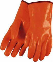 MCR Safety - Size L (9), 12" Long, 28 mil Thick, Supported, PVC Chemical Resistant Gloves - Smooth Finish, Fleece/Jersey Lined, Orange - Industrial Tool & Supply