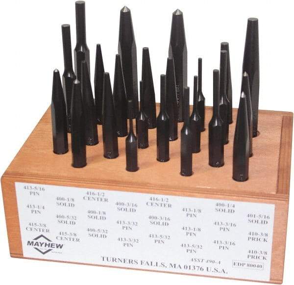 Mayhew - 24 Piece, 1/8 to 1/2", Center, Pin & Prick Starter Punch Set - Hex Shank, Steel, Comes in Boxed - Industrial Tool & Supply