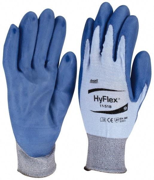 Ansell - Size L (9), ANSI Cut Lvl 2, Puncture Lvl 2, Abrasion Lvl 3, Polyurethane Coated Dyneema Diamond HPPE liner Cut Resistant Gloves - 12" Long, Palm Coated, Dyneema/Nylon & Spandex Lining, Knit Wrist, Blue, Paired - Industrial Tool & Supply