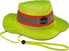 Ergodyne - Personal Evaporative Class Headwear Hi-Vis Ranger Hat with Cooling Towel - 1' Long, Lime, Polyester & PVA - Industrial Tool & Supply
