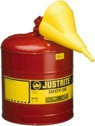 Justrite - 5 Gal 24-Gauge Coated Steel Body Self-Closing, Self-Venting, Full-Length Flame Arrester - 16-7/8" High x 11-3/4" Diam, Red with Yellow - Industrial Tool & Supply