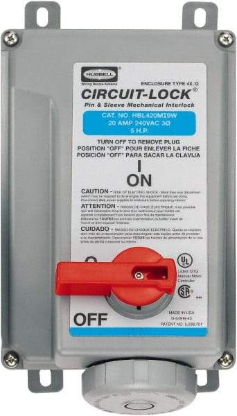 Hubbell Wiring Device-Kellems - 3 Phase, 250 VAC, 20 Amp, 5 hp, 4 Pin Configuration, Interlock Receptacle - 3 Poles, Watertight, IEC 60309, Blue - Industrial Tool & Supply