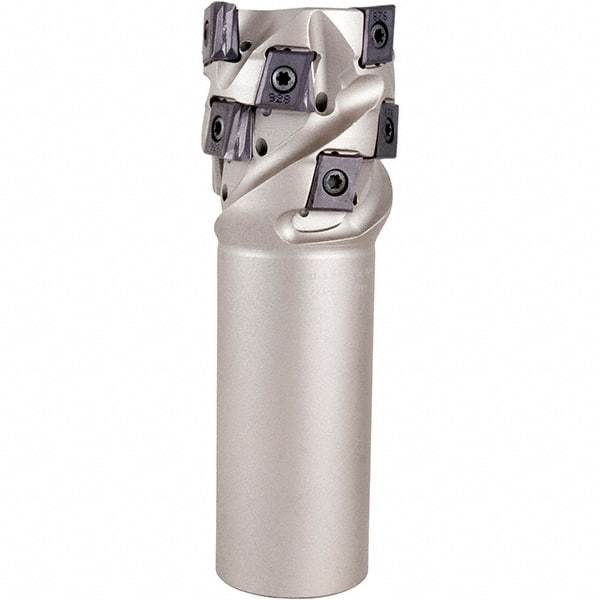 Iscar - 2" Cut Diam, 1.87" Max Depth of Cut, 1-1/2" Shank Diam, 5-1/4" OAL, Indexable Square Shoulder End Mill - T490 LN.T 1306 Inserts, Cylindrical Shank, 90° Lead Angle, Through Coolant, Series Helitang - Industrial Tool & Supply