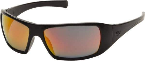 PYRAMEX - Ice Orange Mirror Lenses, Framed Safety Glasses - Scratch Resistant, Black Polycarbonate/Thermoplastic Rubber Frame, Size Universal, Wrap Around - Industrial Tool & Supply