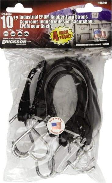 Erickson Manufacturing - Tarp Strap with S Hook - 10" OAL, Black - Industrial Tool & Supply